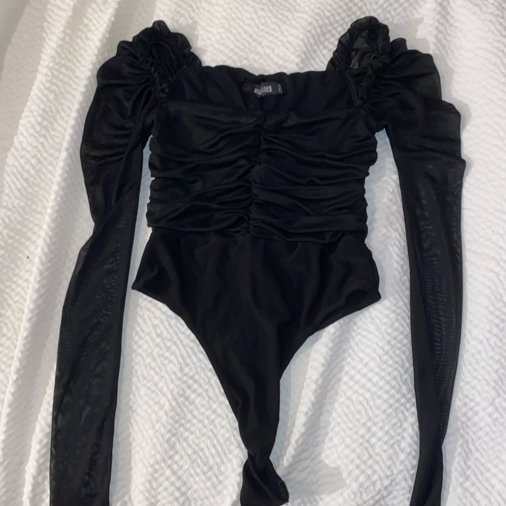 MISGUIDED BODYSUIT black womens size XS/s sheer sleeves
